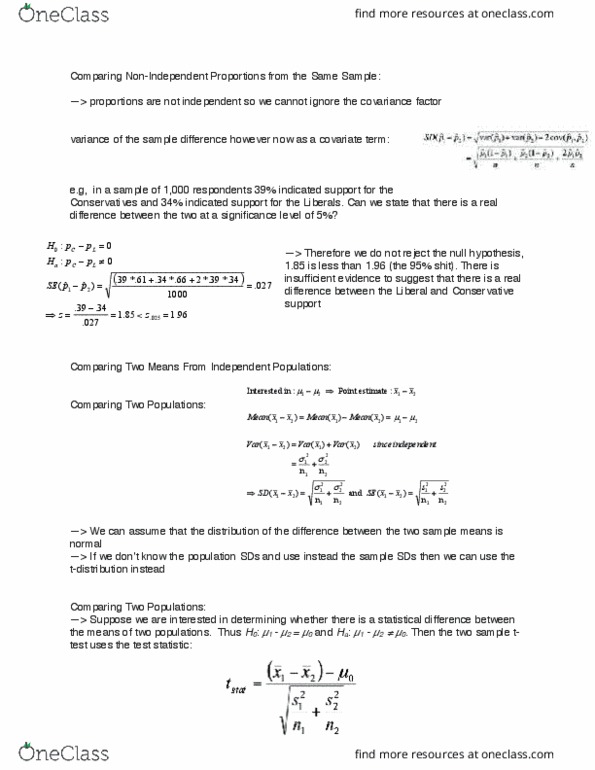 ADM 2304 Lecture Notes - Lecture 6: Normal Distribution, Null Hypothesis, Covariate thumbnail