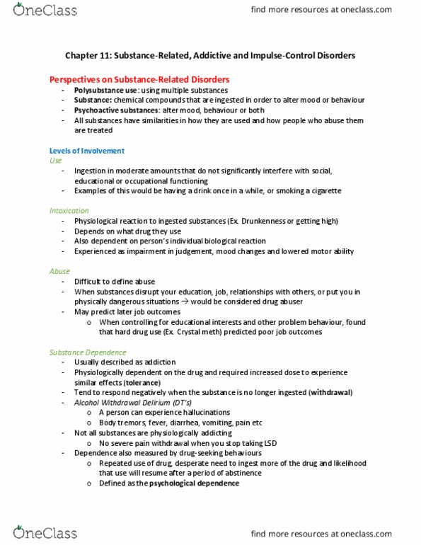 PSYC 235 Chapter Notes - Chapter 11: Fetal Alcohol Spectrum Disorder, Problem Gambling, Alcohol Dependence thumbnail