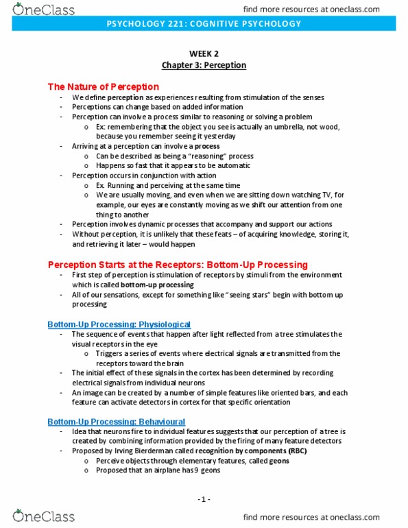 PSYC 221 Chapter Notes - Chapter 3: Likelihood Principle, Simple Features, Visual Cortex thumbnail