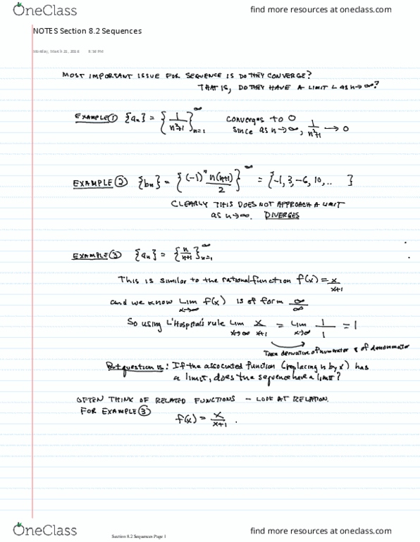 MATH 201 Lecture 10: NOTES Section 8.2 Sequences.1 thumbnail