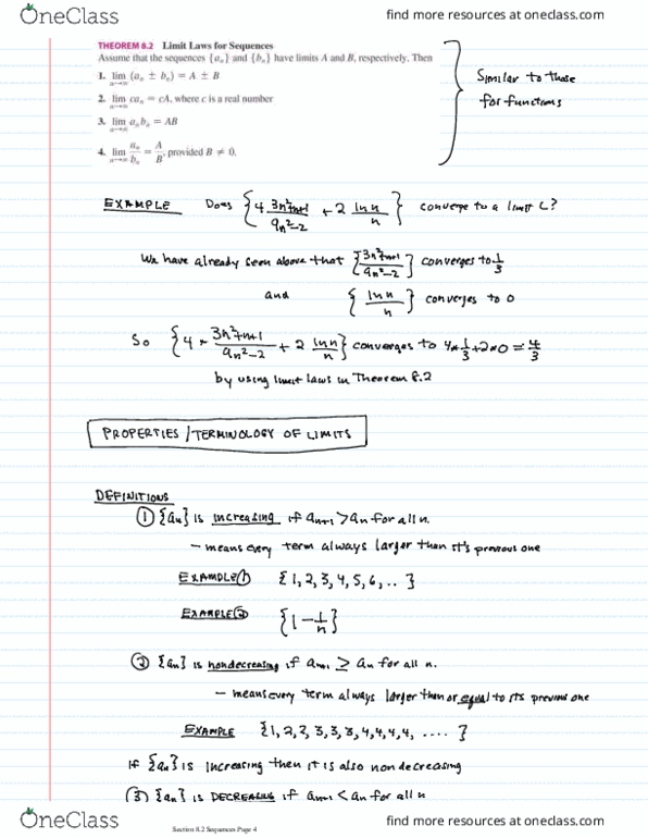 MATH 201 Lecture 5: NOTES Section 8.2 Sequences.2 thumbnail