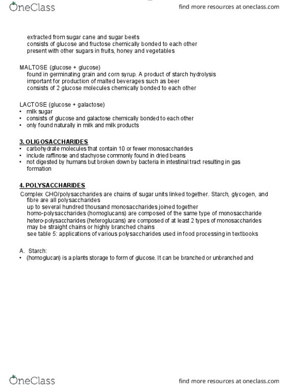 HNSC 1200 Chapter Notes - Chapter 5: Corn Syrup, Starch, Amylopectin thumbnail