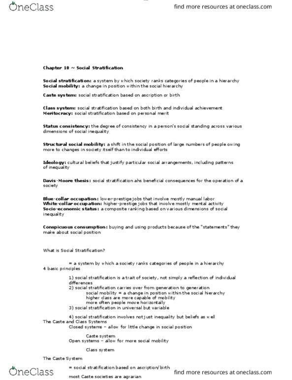 SOC 1200 Lecture Notes - Lecture 14: Conspicuous Consumption, Social Stratification, Socioeconomic Status thumbnail