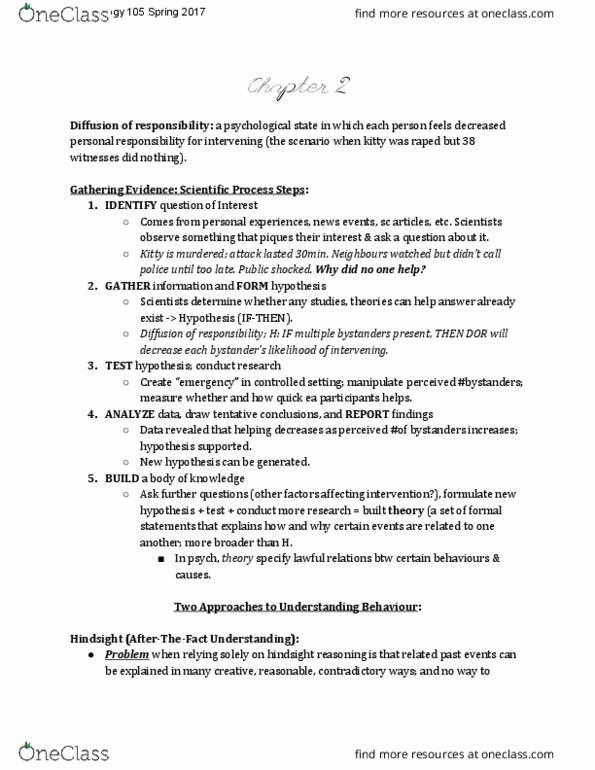 PSYCO105 Chapter Notes - Chapter Chapter 2: Social Desirability Bias, Observer-Expectancy Effect, Naturalistic Observation thumbnail