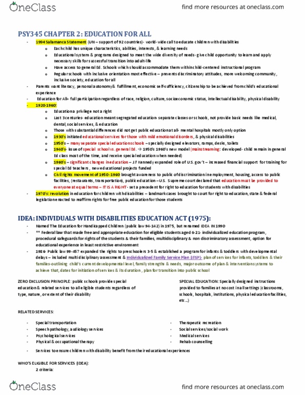 PSY 20673 Lecture Notes - Lecture 4: Individuals With Disabilities Education Act, Individualized Education Program, Educational Assessment thumbnail