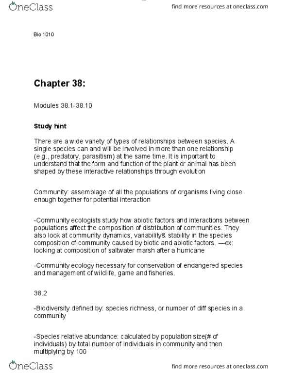 BIOL 1010 Chapter Notes - Chapter 29: Woodlot, Species Richness, Interspecific Competition thumbnail