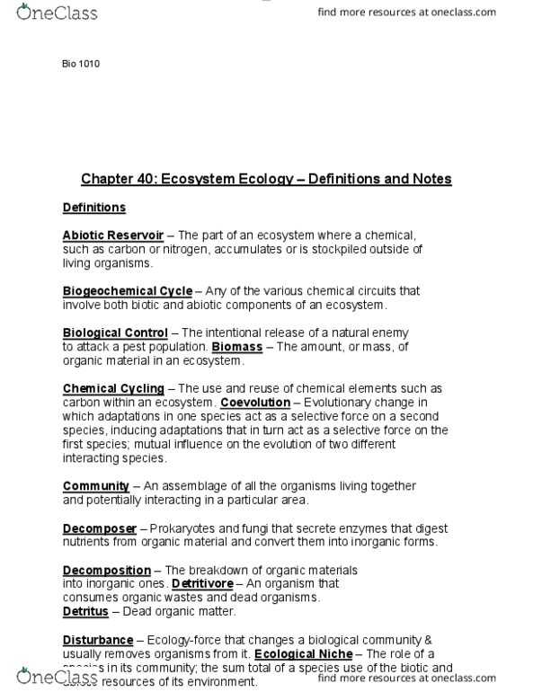 BIOL 1010 Chapter Notes - Chapter 29: Ecological Succession, Primary Succession, Secondary Succession thumbnail