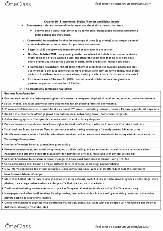 COMMERCE 2AB3 Chapter Notes - Chapter 10: Digital Goods, Mobile Commerce, E-Commerce thumbnail