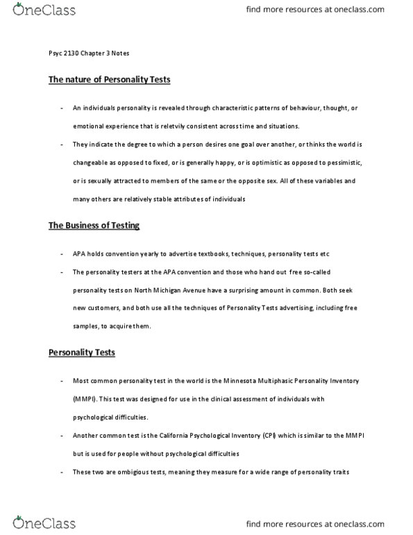 PSYC 2021 Chapter Notes - Chapter 3: California Psychological Inventory, Thematic Apperception Test, Implicit-Association Test thumbnail