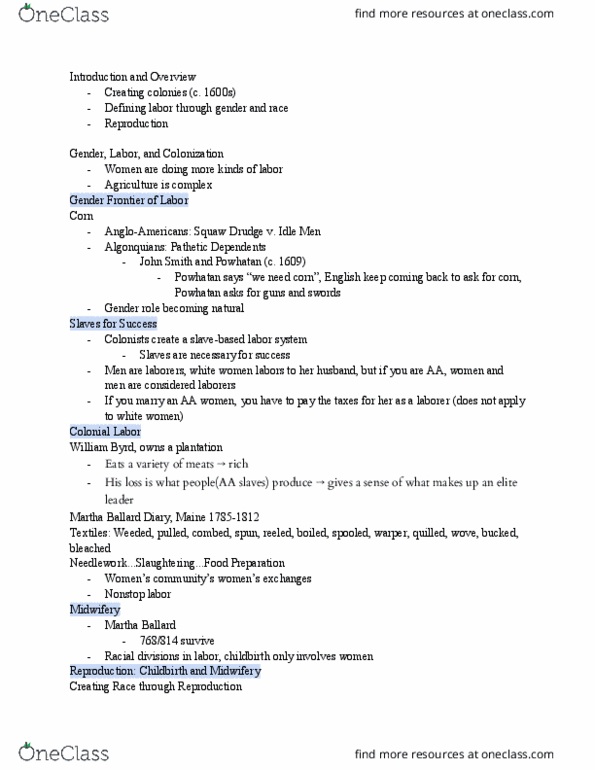 HUMAN 1C Lecture Notes - Lecture 4: Martha Ballard, Squaw, Childbirth thumbnail