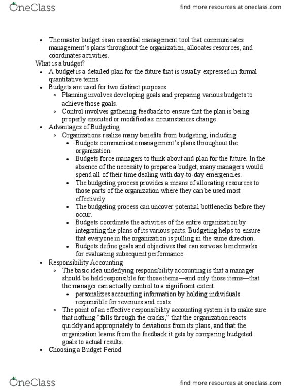 BUS 215 Chapter Notes - Chapter 8: Budget, Earnings Before Interest And Taxes, Income Statement thumbnail