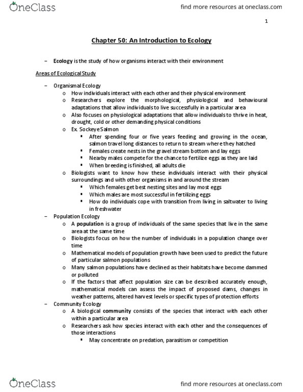 BIOLOGY 1M03 Chapter Notes - Chapter 50: Benthic Zone, Neritic Zone, Aphotic Zone thumbnail