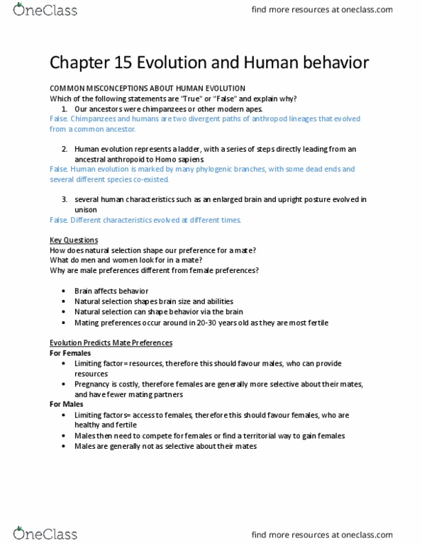 BIOLOGY 1M03 Chapter Notes - Chapter 15-16: Limiting Factor, Cultural Evolution, Natural Selection thumbnail
