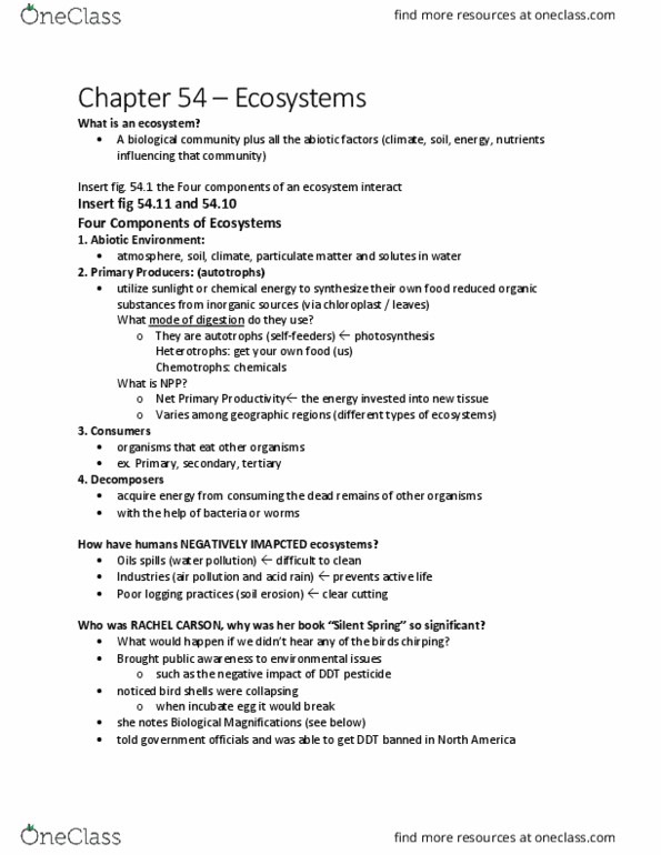 BIOLOGY 1M03 Chapter Notes - Chapter 54: Rachel Carson, Adipose Tissue, Nutrient Cycle thumbnail