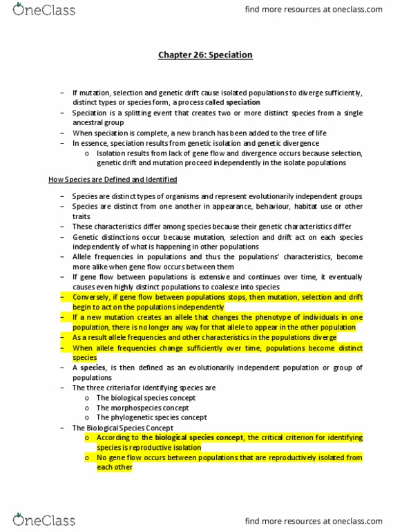 BIOLOGY 1M03 Chapter Notes - Chapter 26: Dusky Seaside Sparrow, Species Problem, Continental Drift thumbnail