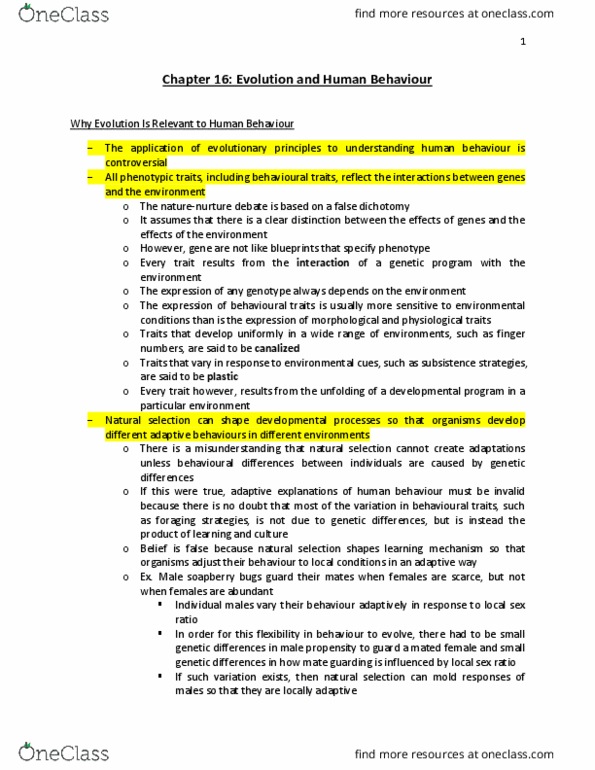 BIOLOGY 1M03 Chapter Notes - Chapter 16: Inbreeding Avoidance, Human Behaviour, Auditory Illusion thumbnail