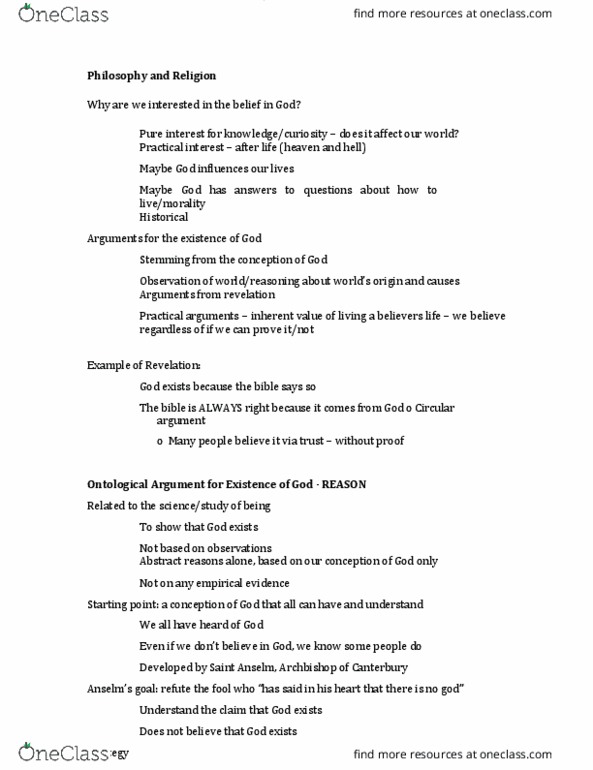 PHIL 1200 Lecture Notes - Lecture 1: Ontological Argument, Begging The Question, Thought Experiment thumbnail