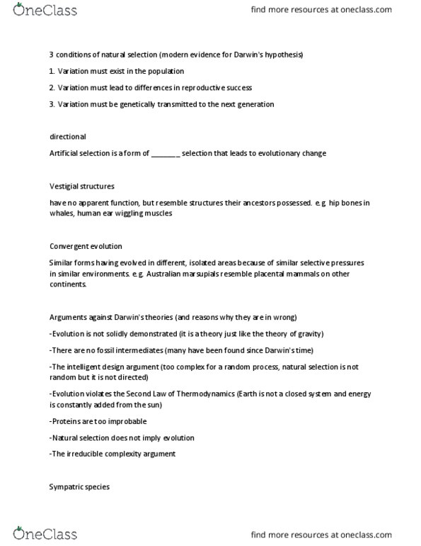 BSC 1010 Lecture Notes - Lecture 18: Sympatric Speciation, Allopatric Speciation, Punctuated Equilibrium thumbnail