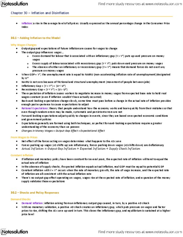 ECON 110 Chapter Notes - Chapter 30: Aggregate Demand, Monetary Inflation, Output Gap thumbnail