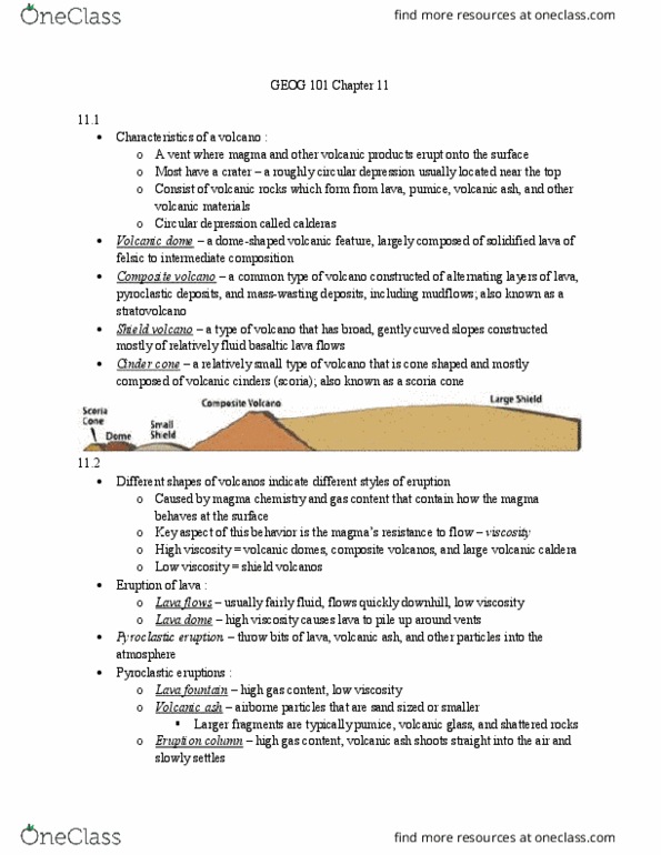 GEOG 101 Chapter Notes - Chapter 11: Lava Dome, Cinder Cone, Pyroclastic Flow thumbnail