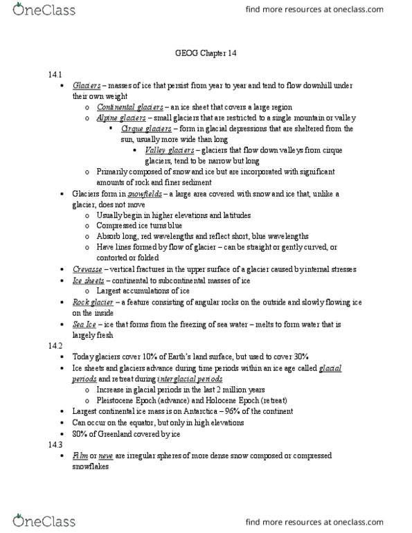 GEOG 101 Chapter Notes - Chapter 14: Glacier, Rock Glacier, Regelation thumbnail