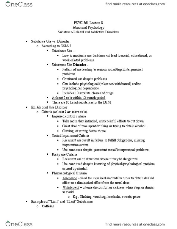 PSYC 465 Lecture Notes - Lecture 8: Alprazolam, Dsm-5, Diazepam thumbnail