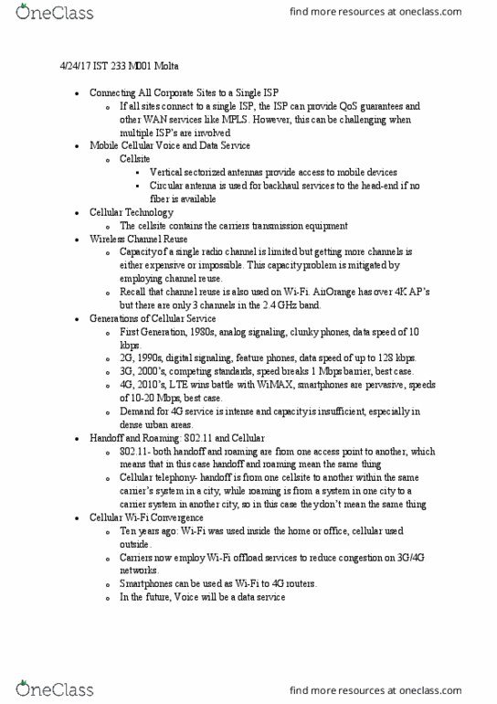 IST 233 Lecture Notes - Lecture 1: Multiprotocol Label Switching, Cable Television Headend, Wi-Fi thumbnail