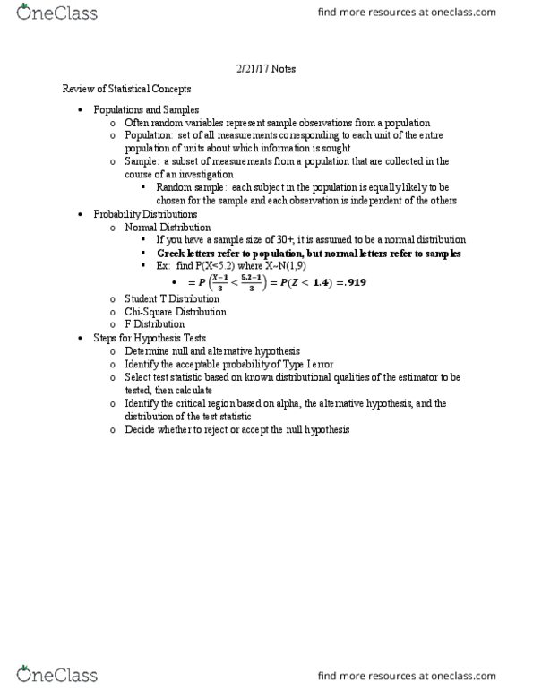 MISY261 Lecture Notes - Lecture 2: Type I And Type Ii Errors, Null Hypothesis, Test Statistic thumbnail