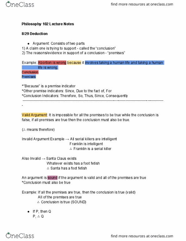 PHIL 102 Lecture Notes - Lecture 1: Foot Fetishism, Fallacy, Modus Ponens thumbnail