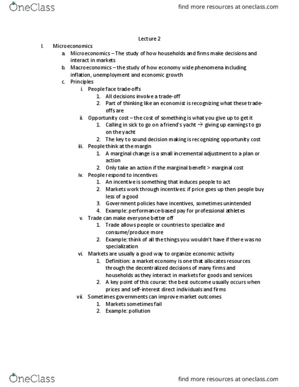 ECON 20A Lecture Notes - Lecture 2: Marginal Cost, Marginal Utility, Opportunity Cost thumbnail