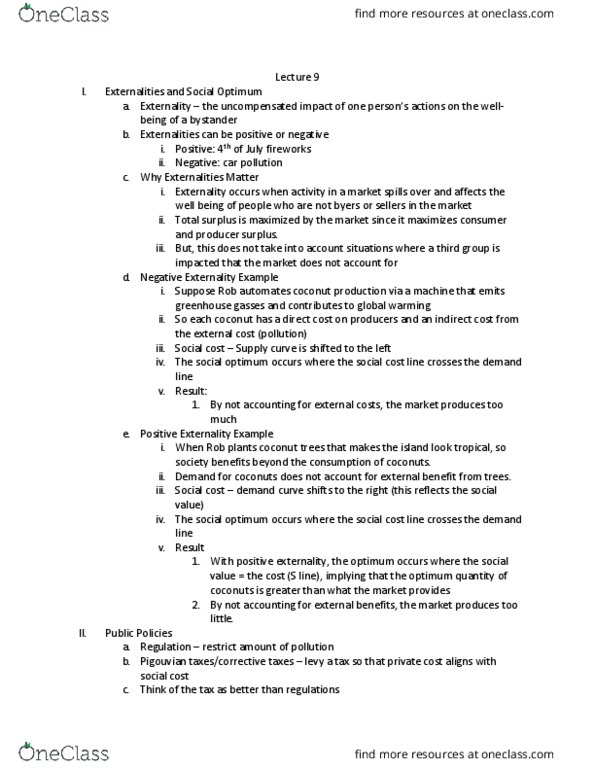 ECON 20A Lecture Notes - Lecture 9: Pigovian Tax, Social Cost, Economic Surplus thumbnail