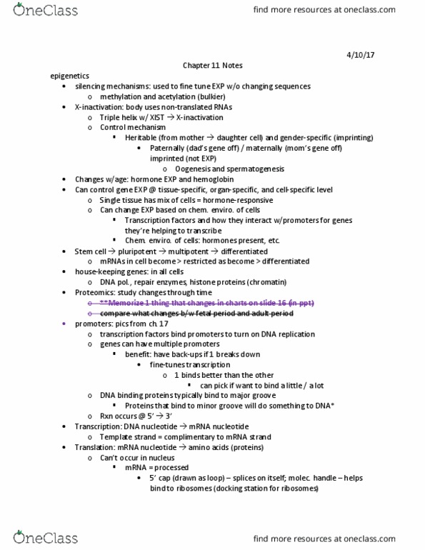 BIMS 201 Lecture Notes - Lecture 2: Triple Helix, Xist (Gene), Dna Replication thumbnail