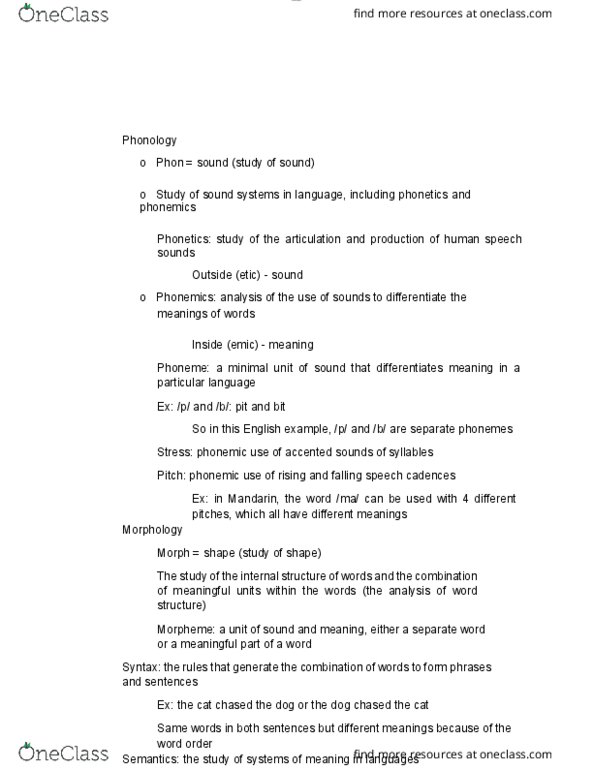 ANTH 1220 Lecture Notes - Lecture 11: Phonology, Phoneme, Phonetics thumbnail
