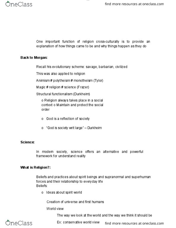 ANTH 1220 Lecture Notes - Lecture 60: Edward Burnett Tylor, Polytheism, Structural Functionalism thumbnail