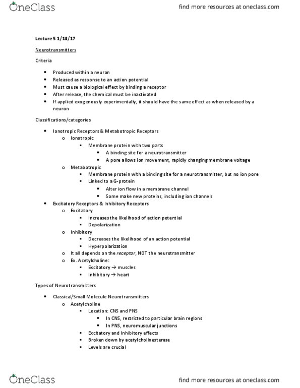 NROSCI 0081 Lecture Notes - Lecture 5: Ligand-Gated Ion Channel, Membrane Protein, Acetylcholine thumbnail