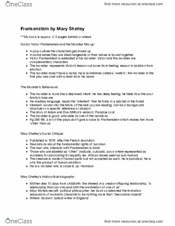 ENGL 2103 Lecture Notes - Lecture 5: Percy Bysshe Shelley, William Godwin, Mary Wollstonecraft thumbnail