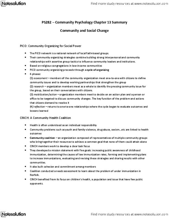 PS282 Chapter Notes - Chapter 13: Community Development Corporation, Empowered, Community Psychology thumbnail
