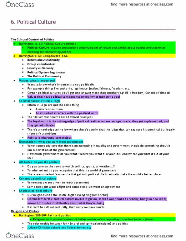 POLI 220 Lecture Notes - Lecture 7: Liberal Democracy, Secularism thumbnail