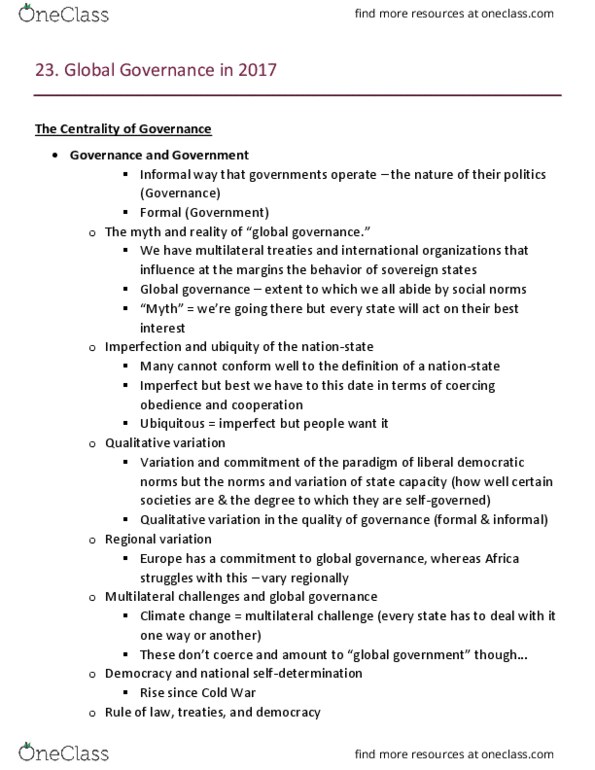 POLI 220 Lecture Notes - Lecture 14: Global Governance, Qualitative Variation, Centrality thumbnail