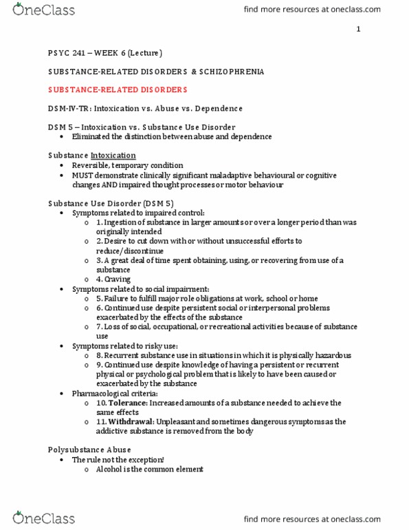 PSYC 241 Lecture Notes - Lecture 6: Dsm-5, Schizophrenia, Fetal Distress thumbnail