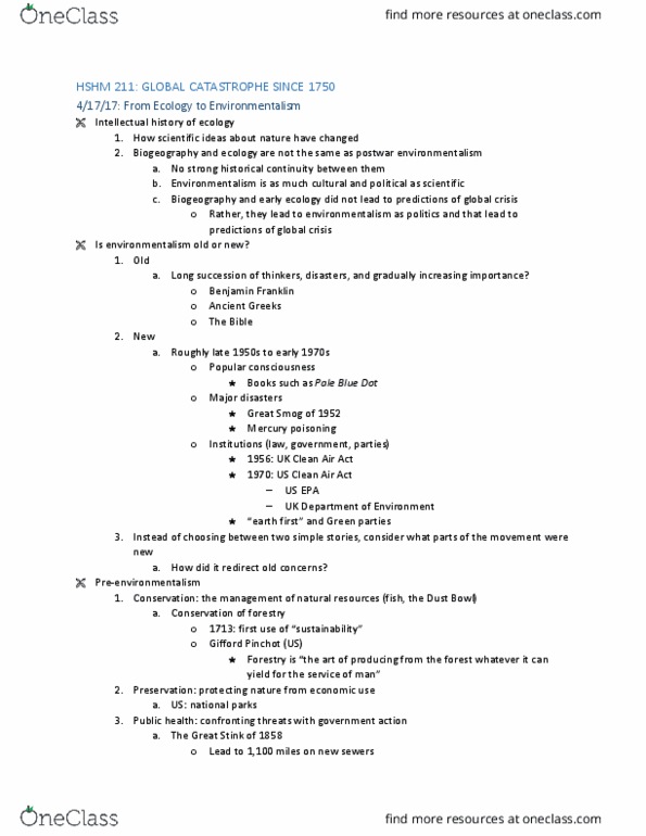 HSHM 211 Lecture Notes - Lecture 18: Great Stink, Coal Dust, Mercury Poisoning thumbnail