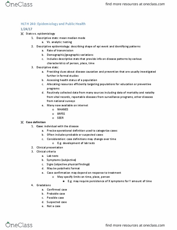 HLTH 240b Lecture Notes - Lecture 3: Congenital Syphilis, Vital Record, National Health And Nutrition Examination Survey thumbnail