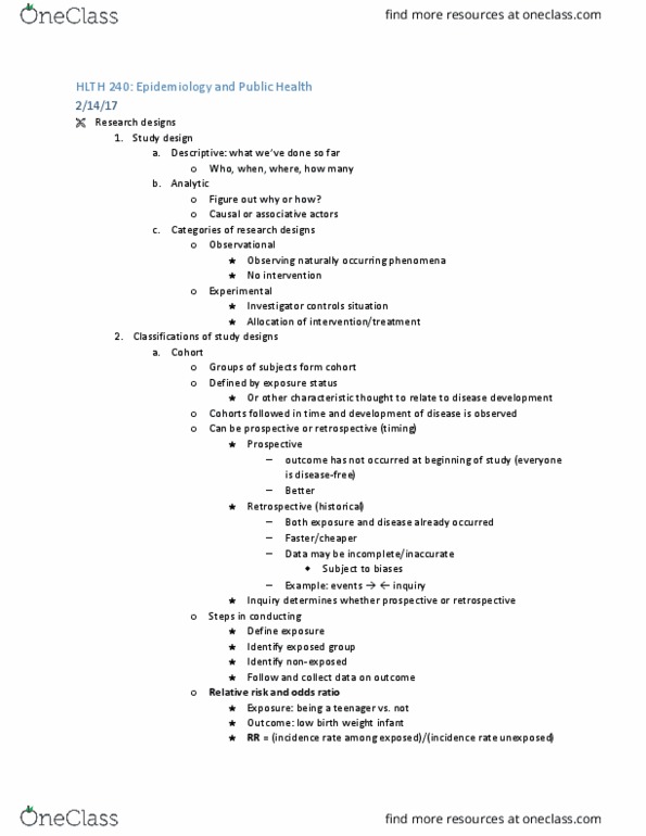 HLTH 240b Lecture Notes - Lecture 7: Odds Ratio, Selection Bias, Birth Weight thumbnail