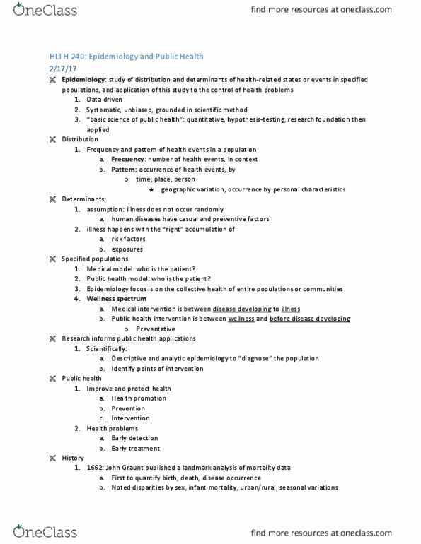 HLTH 240b Lecture Notes - Lecture 1: Edwin Chadwick, John Graunt, William Farr thumbnail