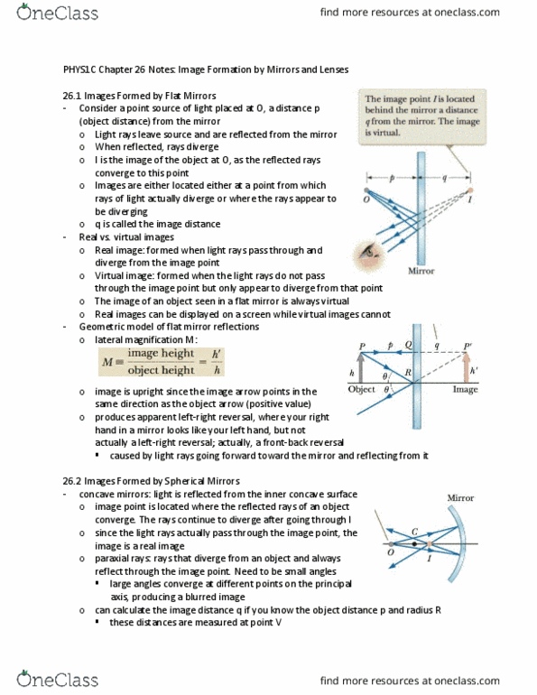 PHYS 1C Chapter Notes - Chapter 26: Virtual Image, Real Image, Geometric Modeling thumbnail
