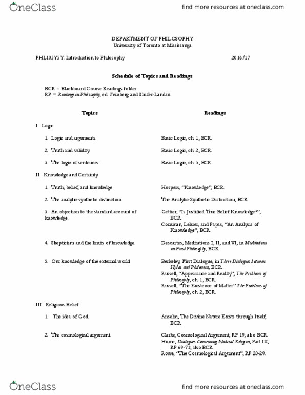 PHL105Y5 Lecture Notes - Lecture 1: Dialogues Concerning Natural Religion, Cosmological Argument, Hylas thumbnail