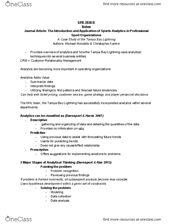 SPB 4304 Lecture Notes - Lecture 1: Data Analysis, Branch Rickey, Retention Rate thumbnail