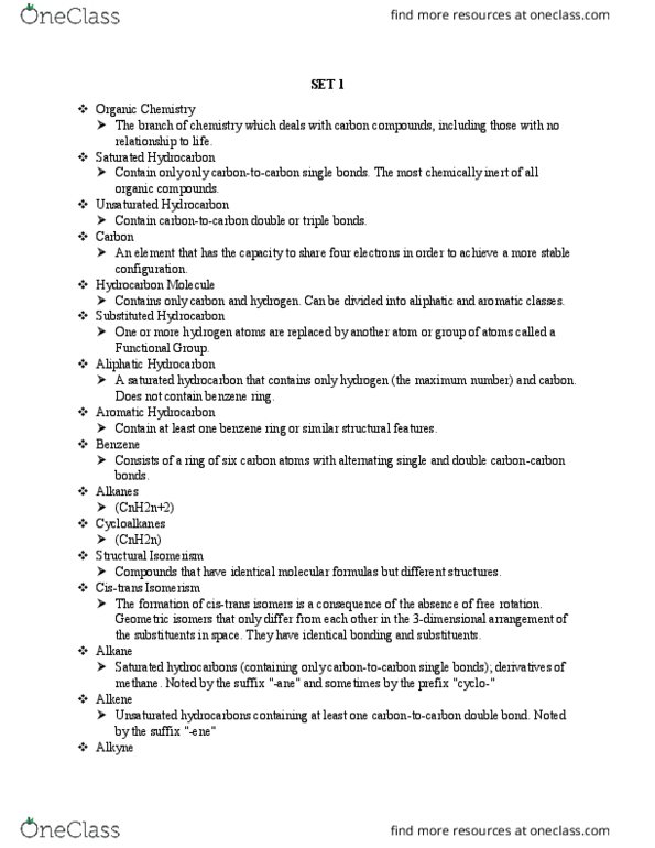 CHEM 2400 Lecture Notes - Lecture 1: Alkane, Aliphatic Compound, Benzene thumbnail