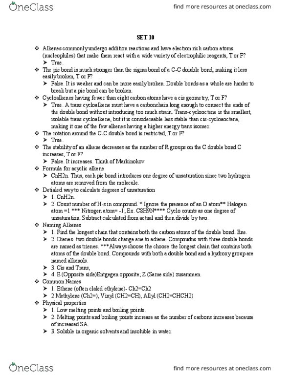 CHEM 2400 Lecture Notes - Lecture 10: Cycloalkene, Sigma Bond, Alkene thumbnail