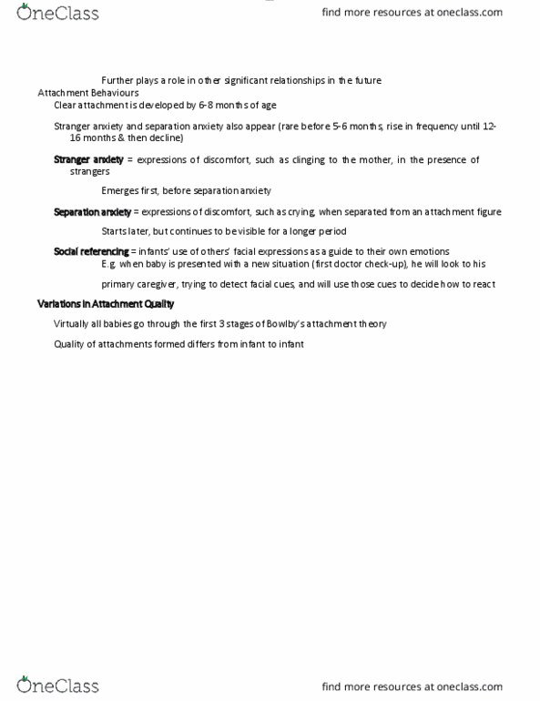 FMLY 1010 Lecture Notes - Lecture 33: Attachment Theory thumbnail